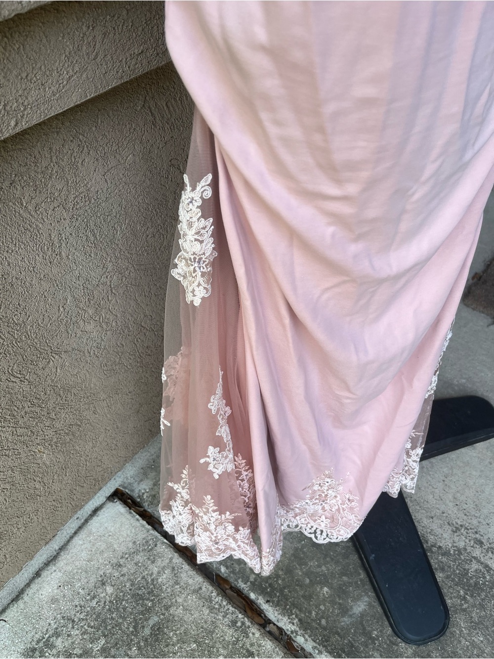 Blush Pink Lace-Trim Maxi Evening Dress - Picture 4 of 12